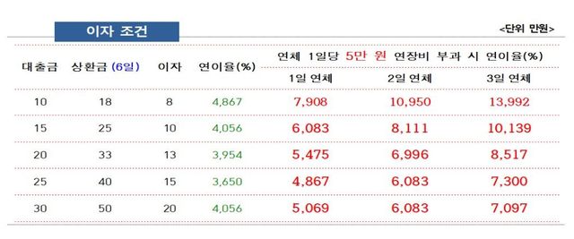사채조직의 이자조건 예시