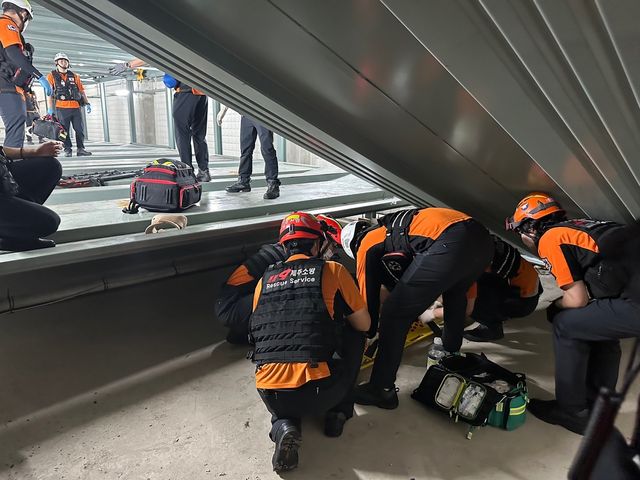 추락한 작업자 구조하는 119 구조대