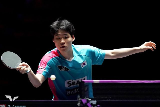 WTT 챔피언스 마카오에 나선 장우진의 경기 장면