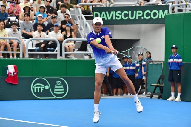 권순우의 12일 데이비스컵 경기 모습. 