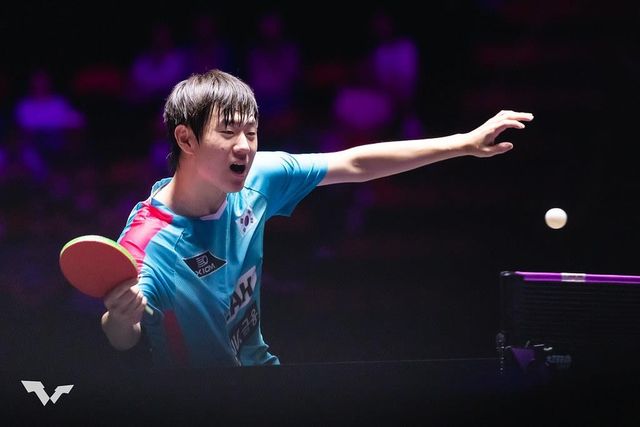 WTT 챔피언스 마카오에 나선 오준성의 경기 장면 