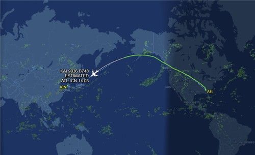 귀국 전세기 비행 위치(한국시간 12일 오전 11시 28분 기준)