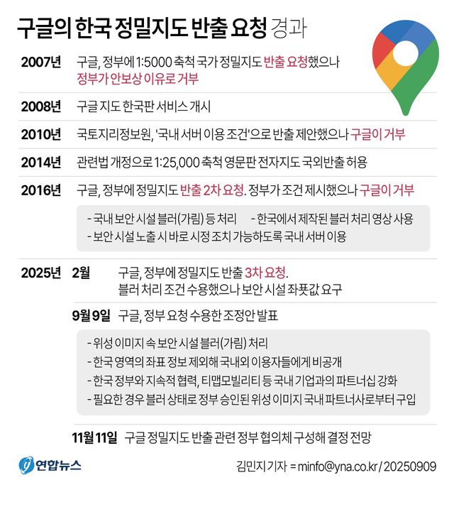 [그래픽] 구글의 한국 정밀지도 반출 요청 경과