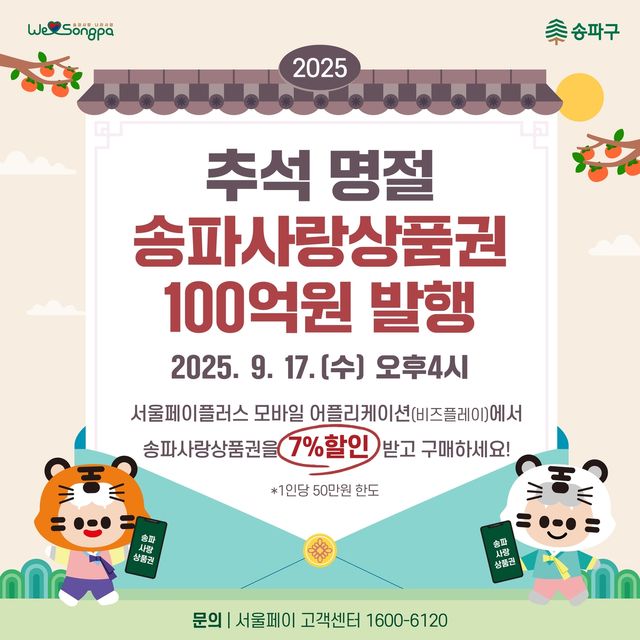 송파구, 송파사랑상품권 100억원 발행