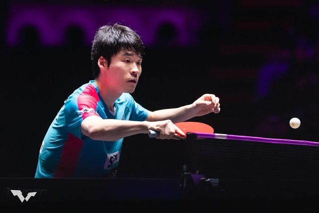 장우진의 WTT 마카오 챔피언스 경기 장면 