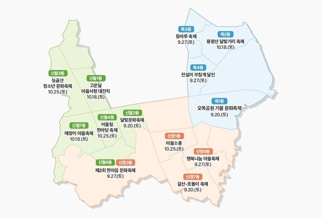 지도로 본 양천구 동별 문화축제 일정