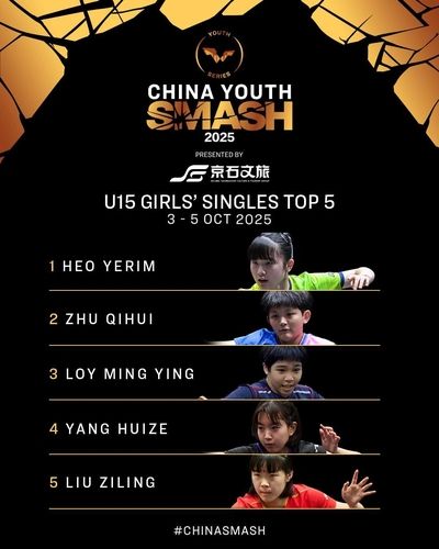 중국 유스 스매시 U-15 여자단식 참가 선수 랭킹 1위에 오른 허예림