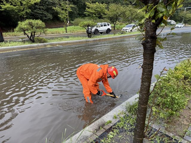 마산합포구 예곡동 도로 침수 현장