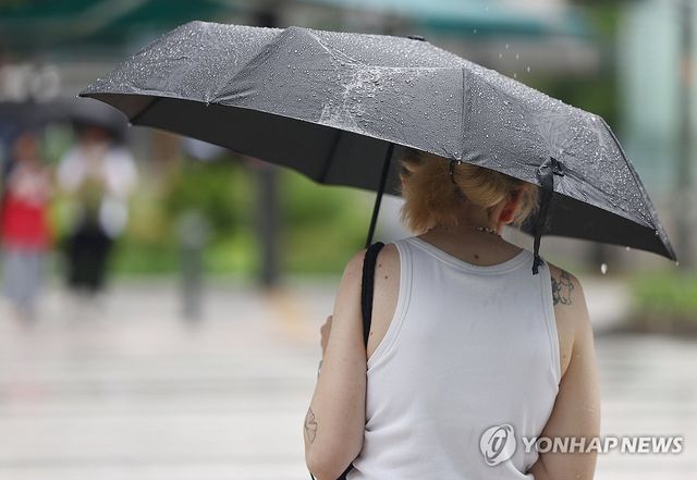 우산 가득한 빗방울