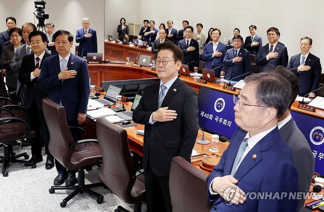 이재명 대통령 국무회의 국기에 경례