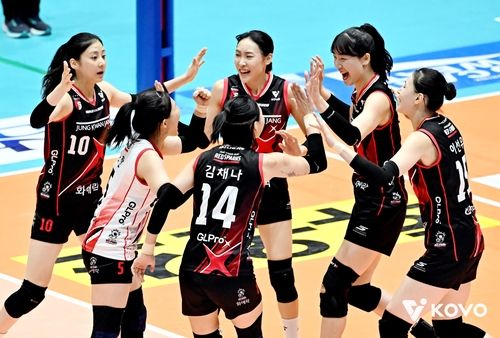 득점 후 기뻐하는 정관장 선수들