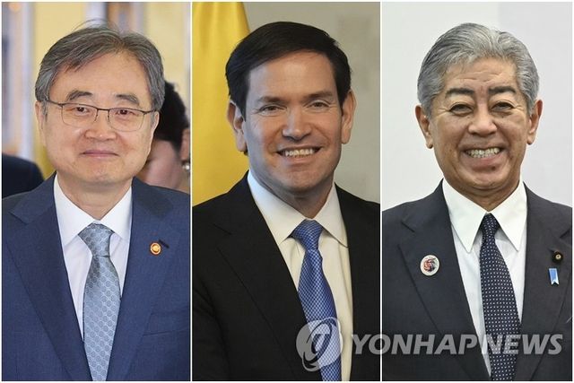 왼쪽부터 조현 외교부 장관-마코 루비오 미 국무장관-이와야 다케시 일본 외무상