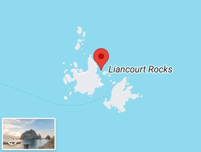 구글 지도에서 독도를 '리앙쿠르 암초'(Liancourt Rocks)로 표기한 이미지