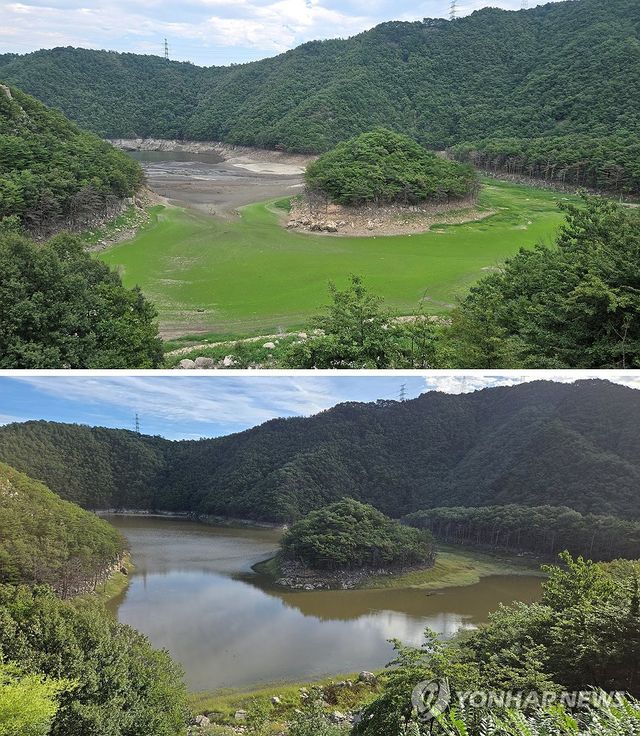 최악 가뭄 시기와 재난사태 해제된 오봉저수지