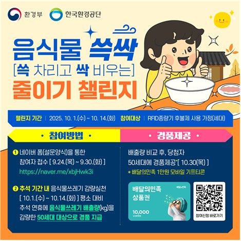 추석 때 음식물쓰레기 줄인 50가구에 1만원 상품권 준다 - 2