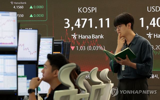 코스피, 이틀째 내려 3,470대 약보합 마감