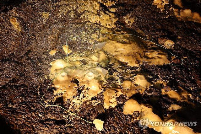 제주 용천동굴 내부에 남겨진 도자기 파편들