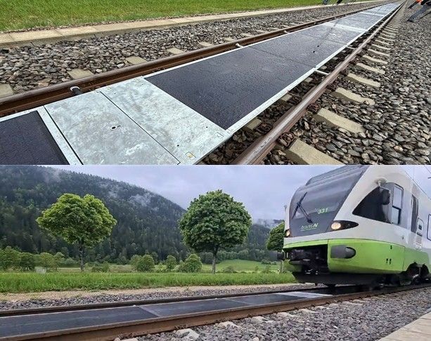 철로 위에 구축된 태양광 패널