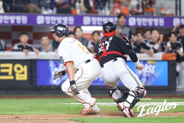 태그 피하는 한화 노시환