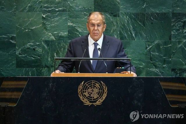 27일(현지시간) 유엔총회서 연설하는 세르게이 라브로프 러시아 외무장관
