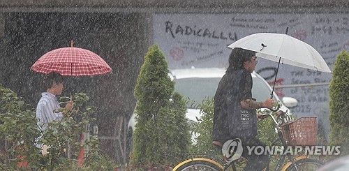 24일 오후 서울광장 주변에서 세차게 내리는 가을 비