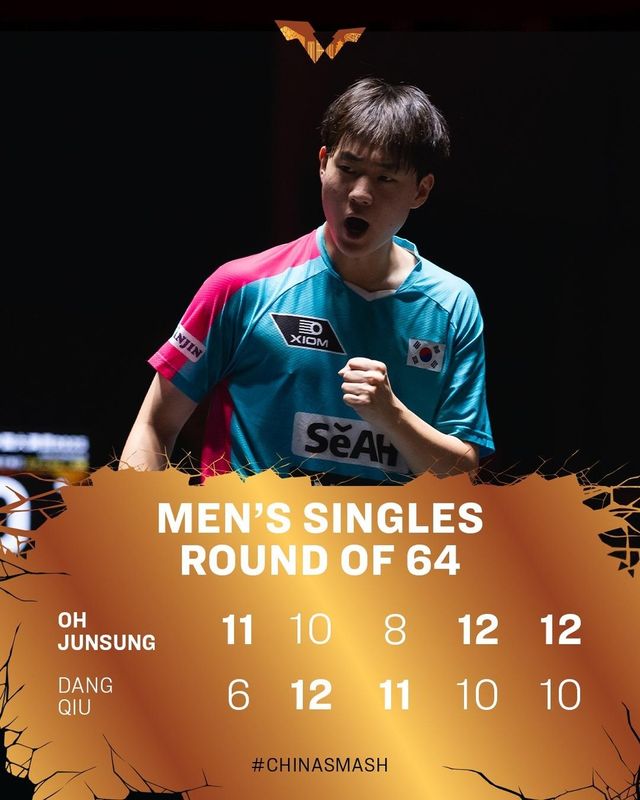 WTT 중국 스매시 64강에서 승리한 오준성