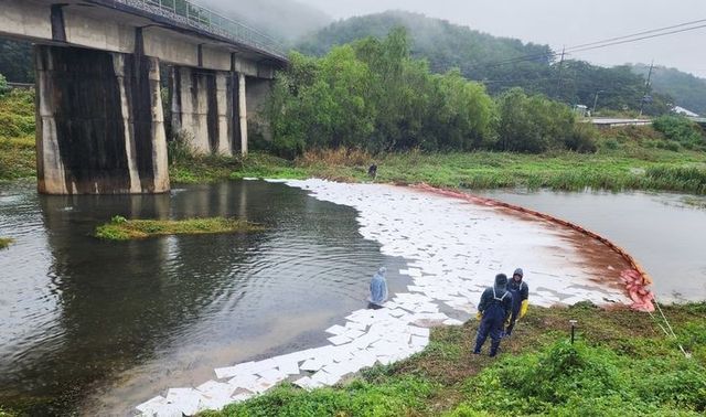 절연유 유출된 제천시 송학면 무도천