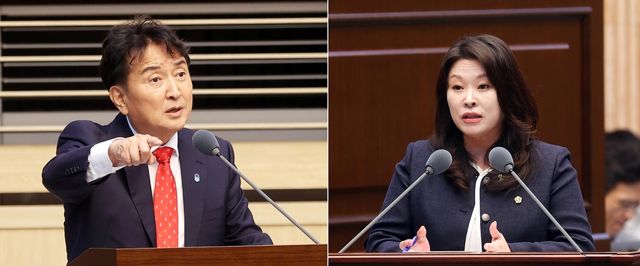 왼쪽부터 김영환 충북지사와 박진희 도의원