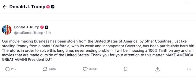 도널드 트럼프 대통령의 트루스 소셜 게시글