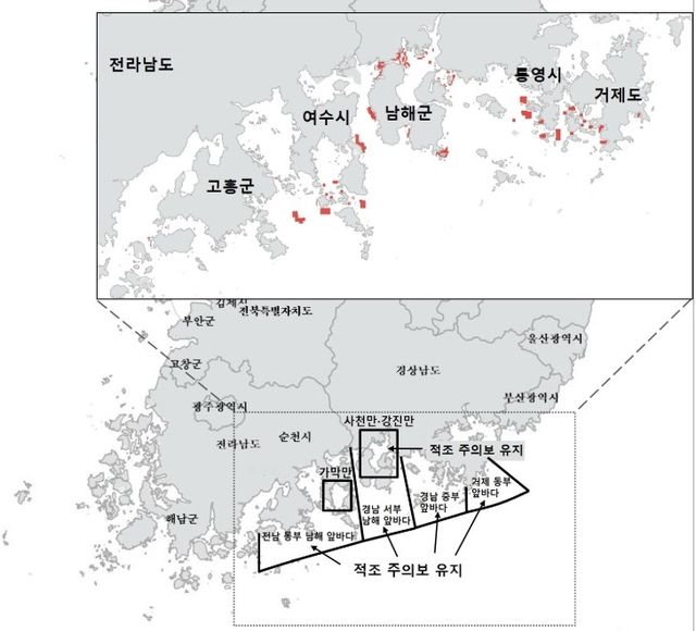 지난 3일 기준 경남 적조 특보 해역