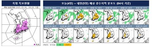 수도권 등 중부에 낮까지 비…'태풍 페이파'덕 동해안에도 단비 - 3
