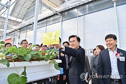 충남 스마트팜 둘러보는 김태흠 충남지사