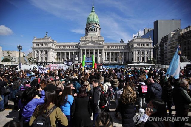 아르헨티나 국회 앞에서 시위하는 시민들