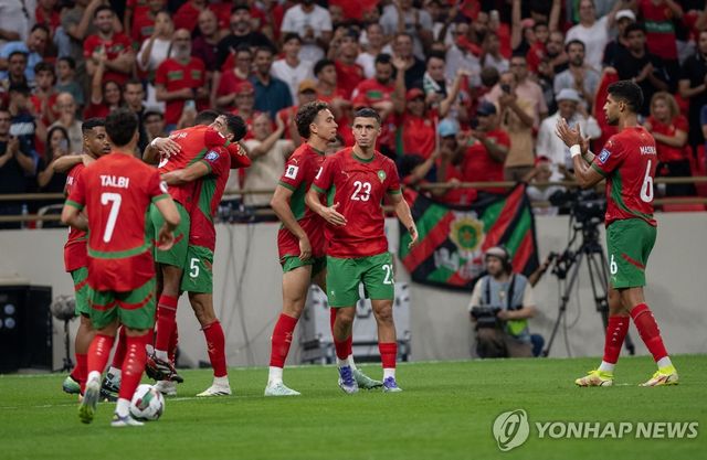 득점 후 기쁨을 나누는 모로코 선수들.