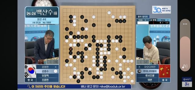 김종수 9단이 농심백산수배 5국에서 중국 루이나이웨이 9단에게 패했다.