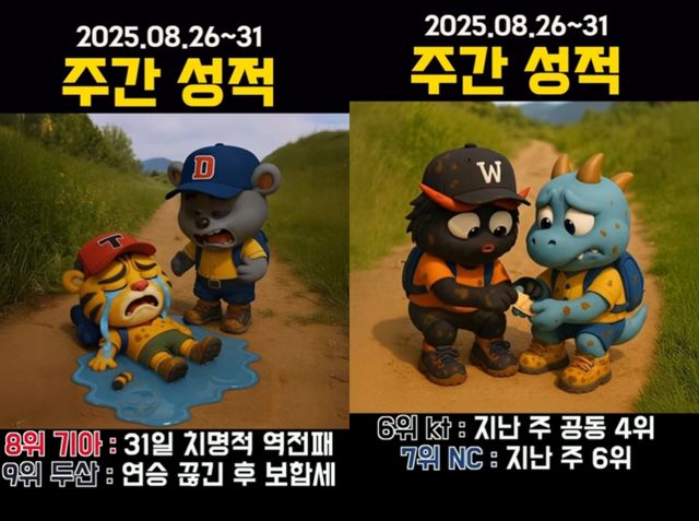 일주일간의 야구팀별 성적에 대한 AI 영상