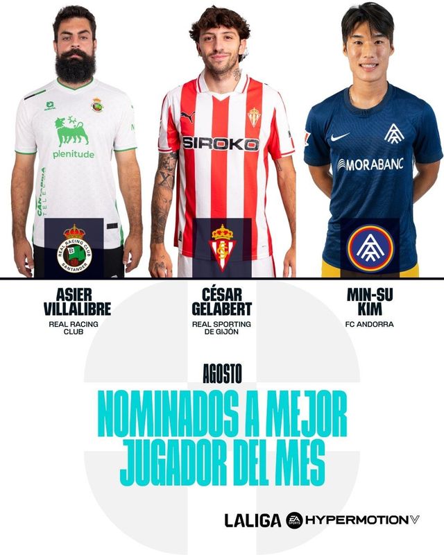 라리가2 8월 '이달의 선수' 후보에 오른 김민수(맨 오른쪽).