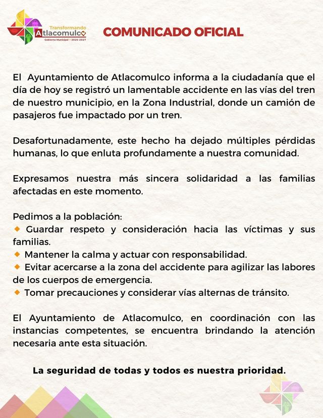 멕시코 열차-버스 충돌 사고 관련 현지 지방정부 보도자료
