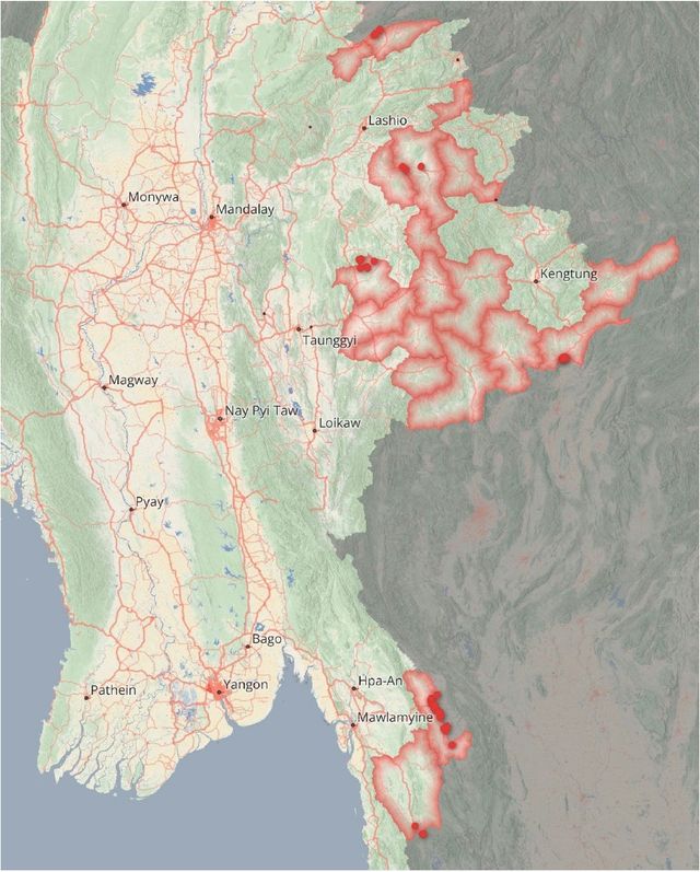 미얀마-태국 국경지대 주요 범죄단지 위치