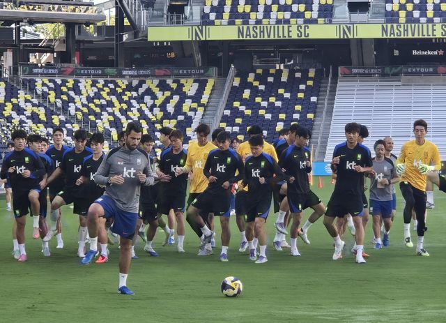 9일(한국시간) 내슈빌의 지오디스파크에서 훈련하는 축구 대표팀