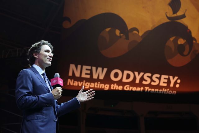 세계지식포럼 개막식에서 기조연설하는 쥐스탱 트뤼도 전 캐나다 총리 