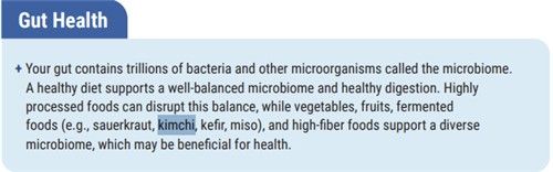 미국 정부 식단 지침에 포함된 김치