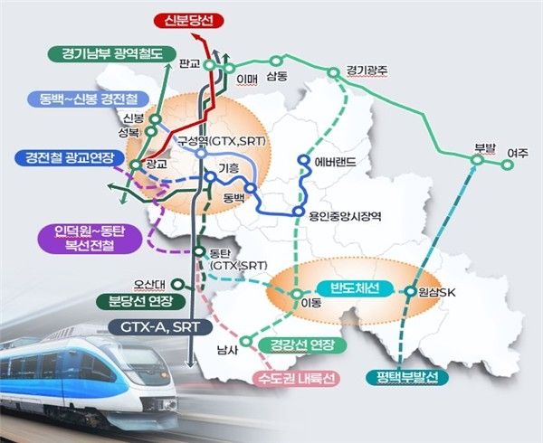 용인시 관내 철도망 계획도