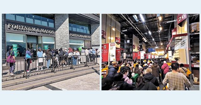 폐점 앞두고 쇼핑객 몰린 홍콩 포트넘앤메이슨 매장과 중국 이케아 매장(오른쪽)