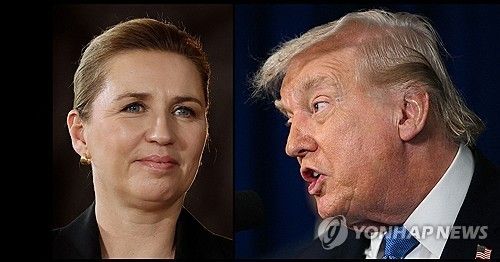 메테 프레데릭센 덴마크 총리(왼쪽)와 도널드 트럼프 미국 대통령