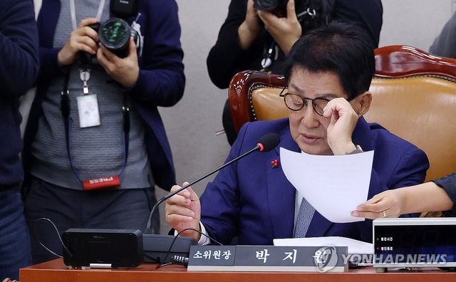 자료 살펴보는 박지원 소위원장