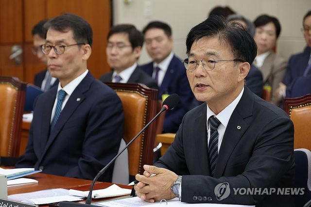 답변하는 박상진 한국산업은행 회장