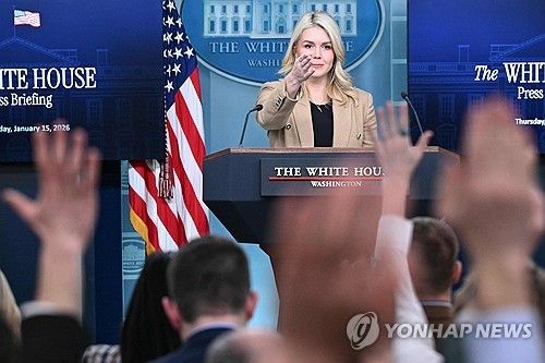 브리핑 진행하는 레빗 백악관 대변인