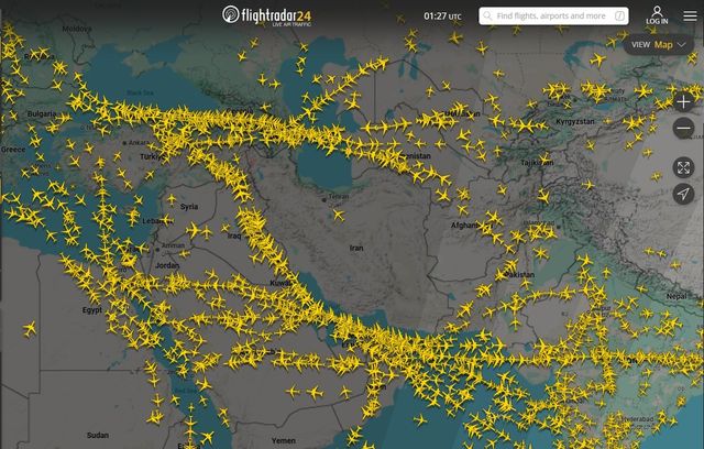 이란 주변의 여객기 비행 현황
