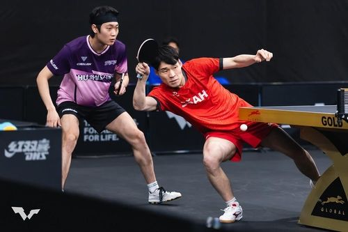 WTT 스타 컨텐더 도하 남자복식에 나선 장우진(오른쪽)과 조대성